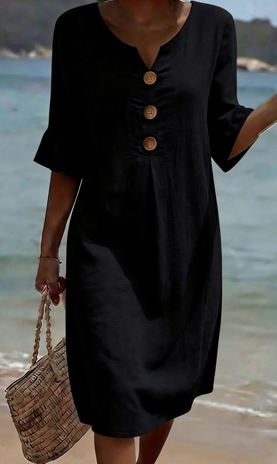 🎁New Arrivals🔥Women's Solid-Color V-Neck Loose-Fit Dress