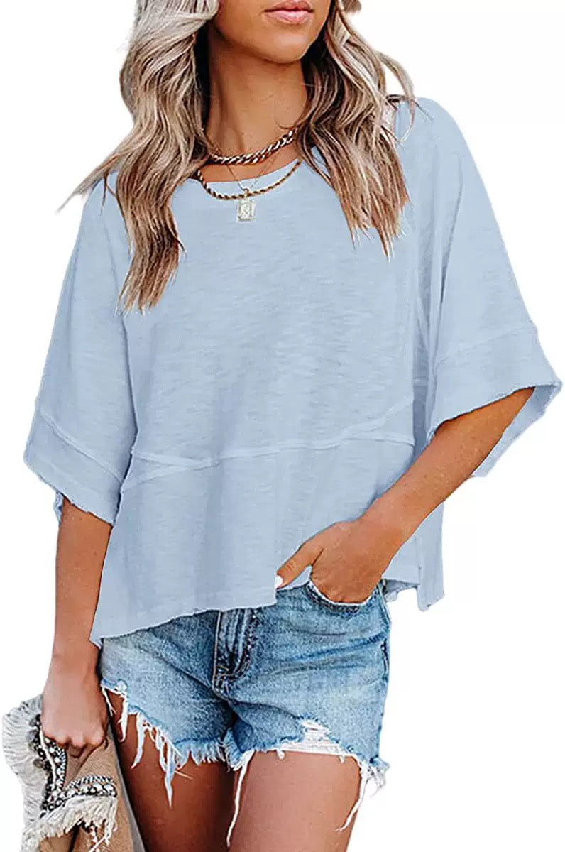 🎁New Arrivals 🔥Women's Solid-Color, Round-Neck, Loose-Fit T-Shirt