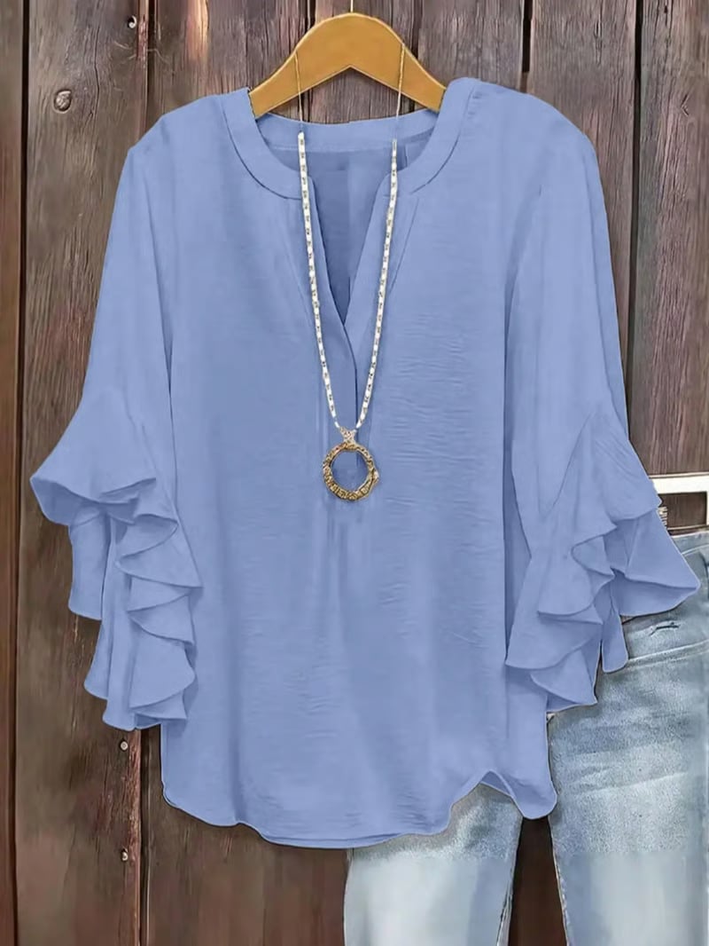 🎁New Arrivals🔥Plus Size Women's Ruffle Sleeve V-Neck Shirt