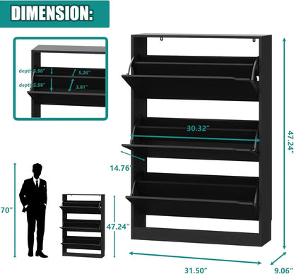 🎉Ez Thin Wooden Shoe Rack – 3 Doors（🎁Special Sale—Free Shipping）