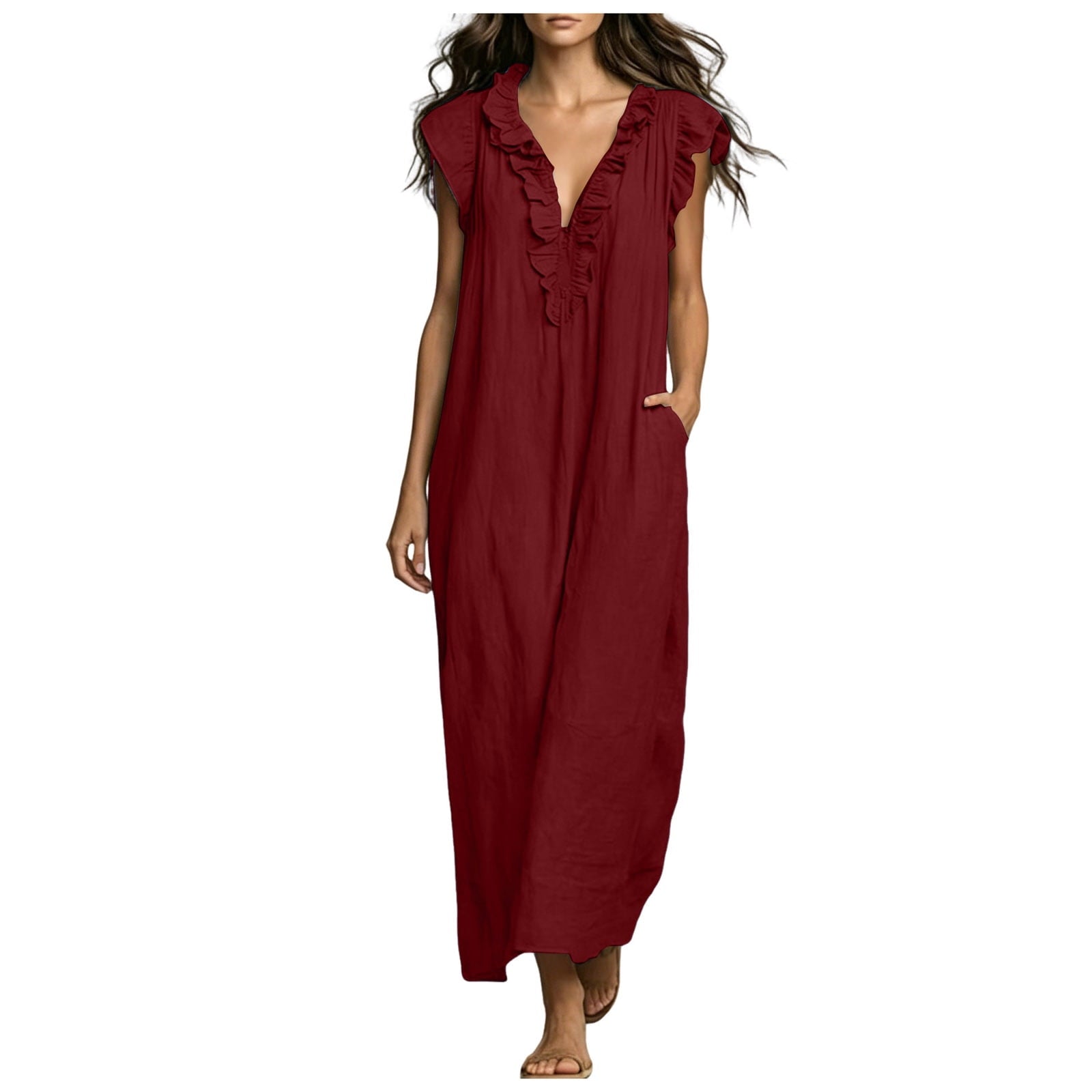 ✨⏰2026 Summer Solid Color Elegant Temperament Flying Sleeve Dress