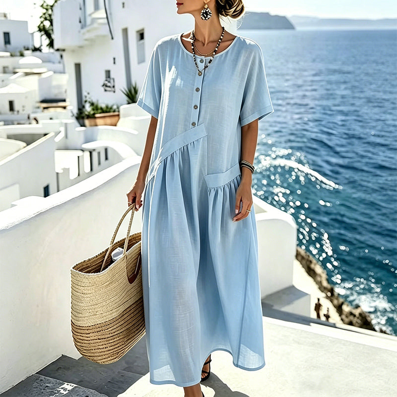 🎁New Arrivals🔥Women's Button-Front Short Sleeve Maxi Dress