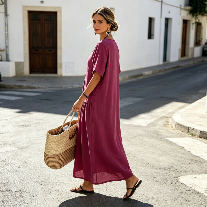 🎁New Arrivals🔥Women's Button-Front Short Sleeve Maxi Dress
