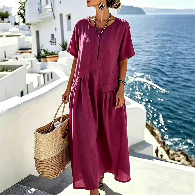 🎁New Arrivals🔥Women's Button-Front Short Sleeve Maxi Dress