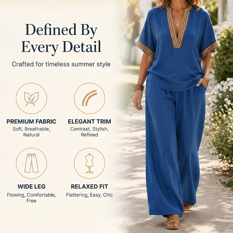 ⏳Limited-time 50% off⏰Women’s V-Neck Top and Wide Leg Pants Set👚👖