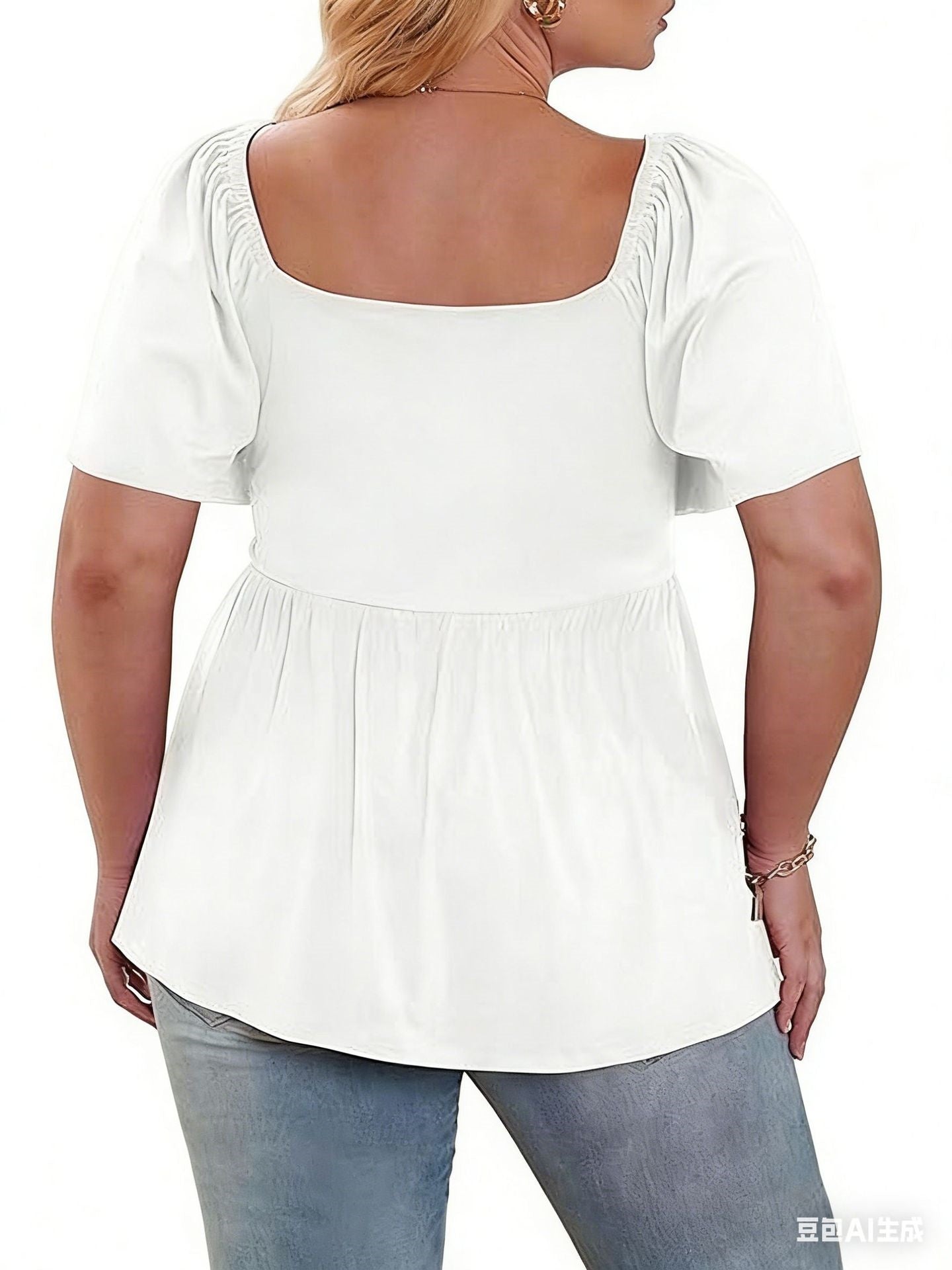 ✨⏰Women Plus Size Sweetheart Neck Short Sleeve Shirred Peplum Rib Blouse Tops Shirts(1X-5X)