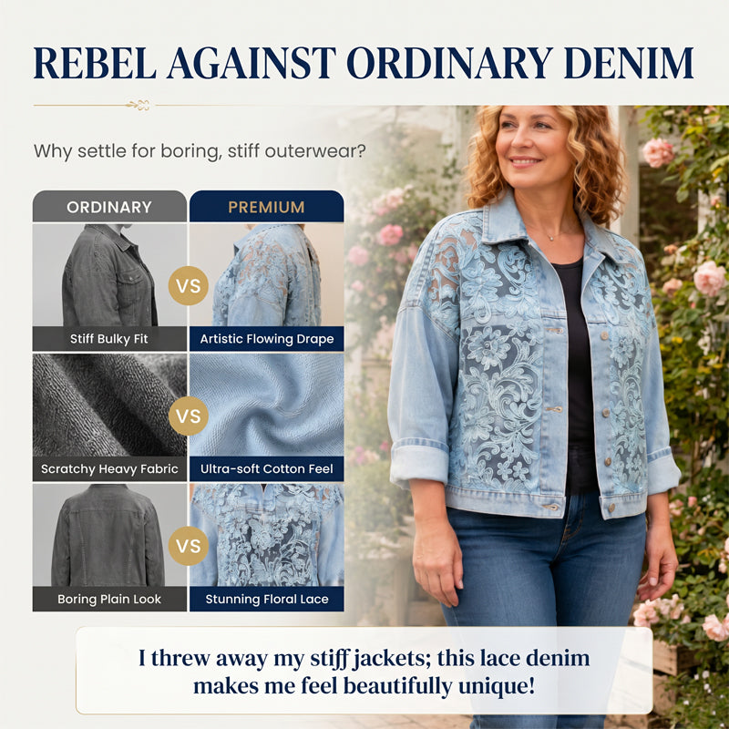⌛Limited-time offer-Women's Loose Floral Lace Patchwork Denim Jacket