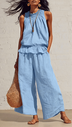 🎁New Arrivals🔥Women's Vintage Bohemian Ruffled Cotton-Linen Two-Piece Set