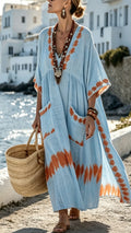 🎁New Arrivals🔥Women's V-Neck Midi Dress with Half Sleeves and Patch Pockets