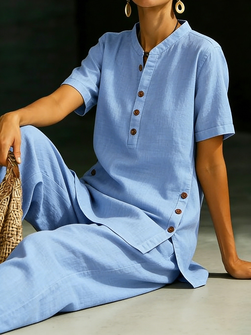 ✨✨LAST DAY SAVE 49% ⏰Cozy Casual Button Shirt And Wide-leg Pants Linen Two-piece Set
