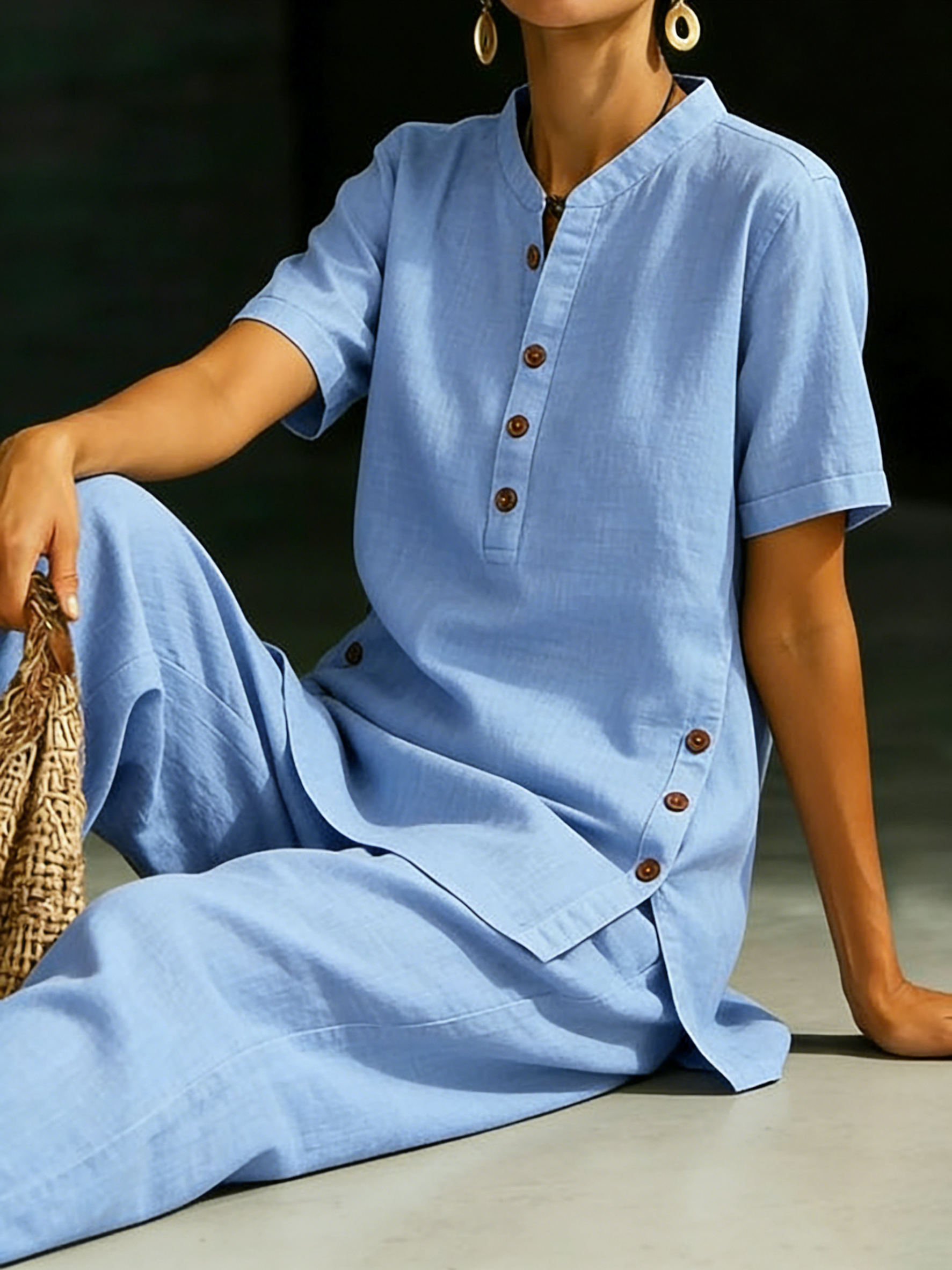 ✨✨LAST DAY SAVE 49% ⏰Cozy Casual Button Shirt And Wide-leg Pants Linen Two-piece Set
