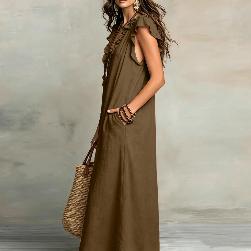 ✨⏰2026 Summer Solid Color Elegant Temperament Flying Sleeve Dress