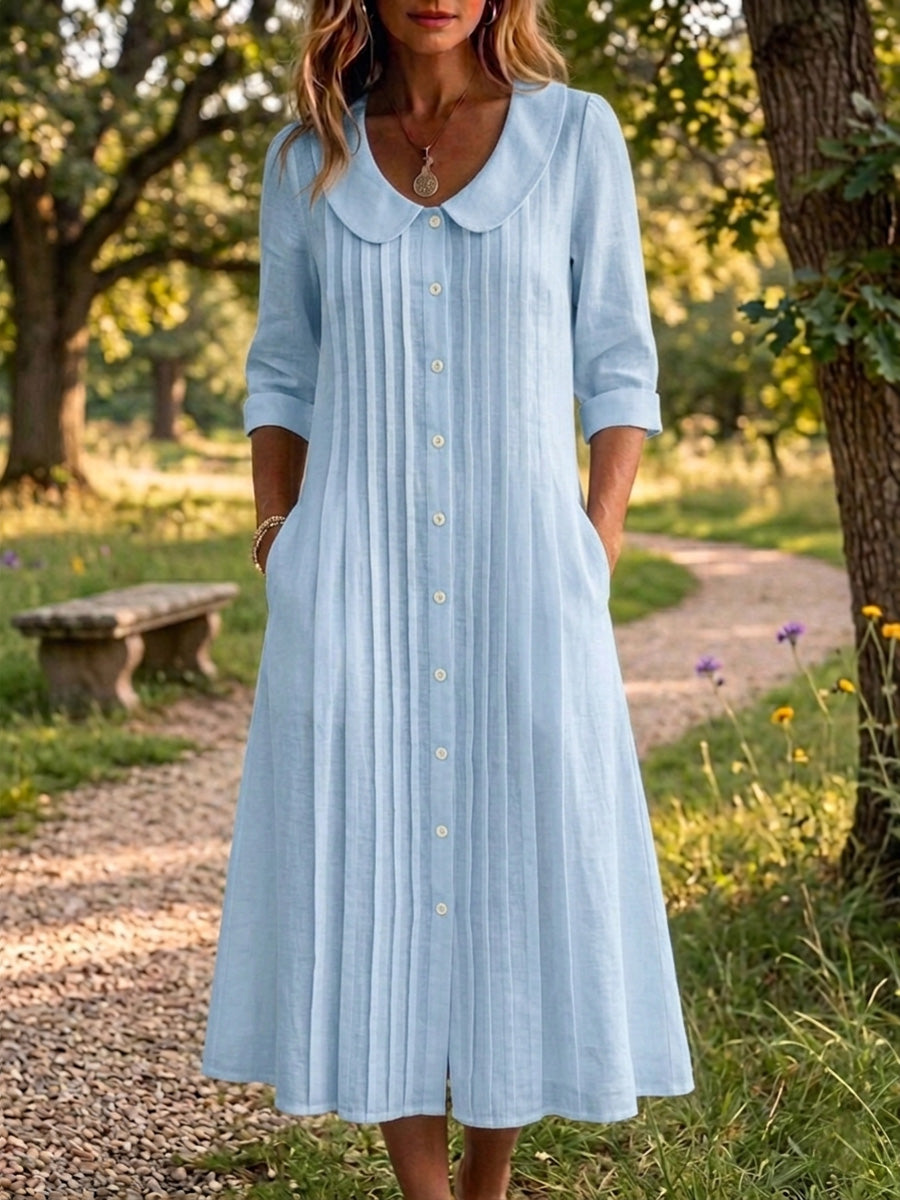 🎁New Arrivals🔥Women's Peter Pan Collar Loose Pleated Cotton-Linen Maxi Dress