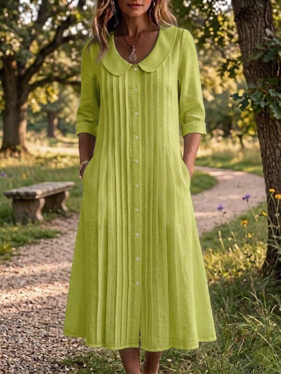 🎁New Arrivals🔥Women's Peter Pan Collar Loose Pleated Cotton-Linen Maxi Dress