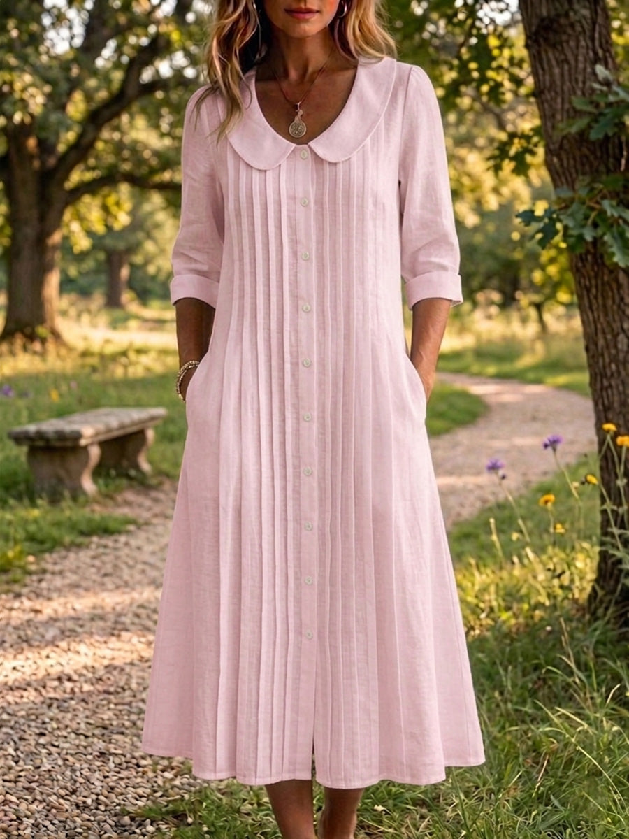 🎁New Arrivals🔥Women's Peter Pan Collar Loose Pleated Cotton-Linen Maxi Dress