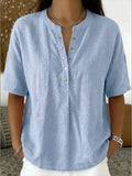 🎁New Arrivals🔥Women's Casual Henley Collar Linen & Cotton Short-Sleeve Shirt