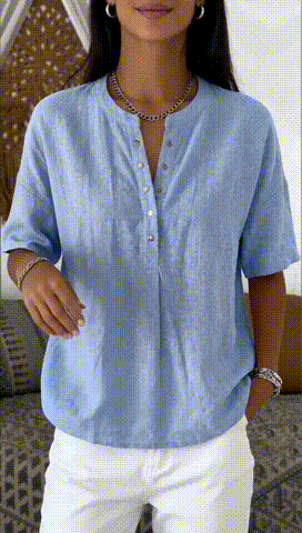 🎁New Arrivals🔥Women's Casual Henley Collar Linen & Cotton Short-Sleeve Shirt
