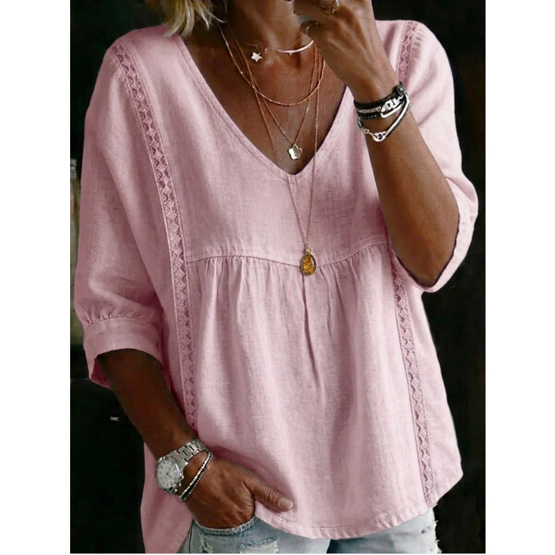 🎁New Arrivals🔥Women's Casual V-Neck Lace Trim Top
