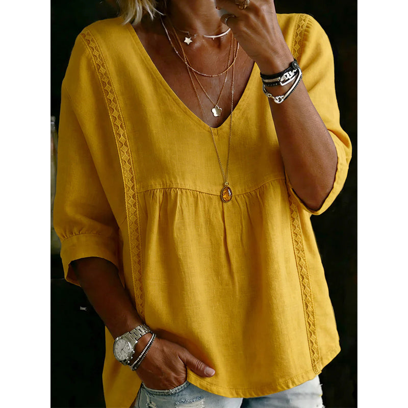 🎁New Arrivals🔥Women's Casual V-Neck Lace Trim Top