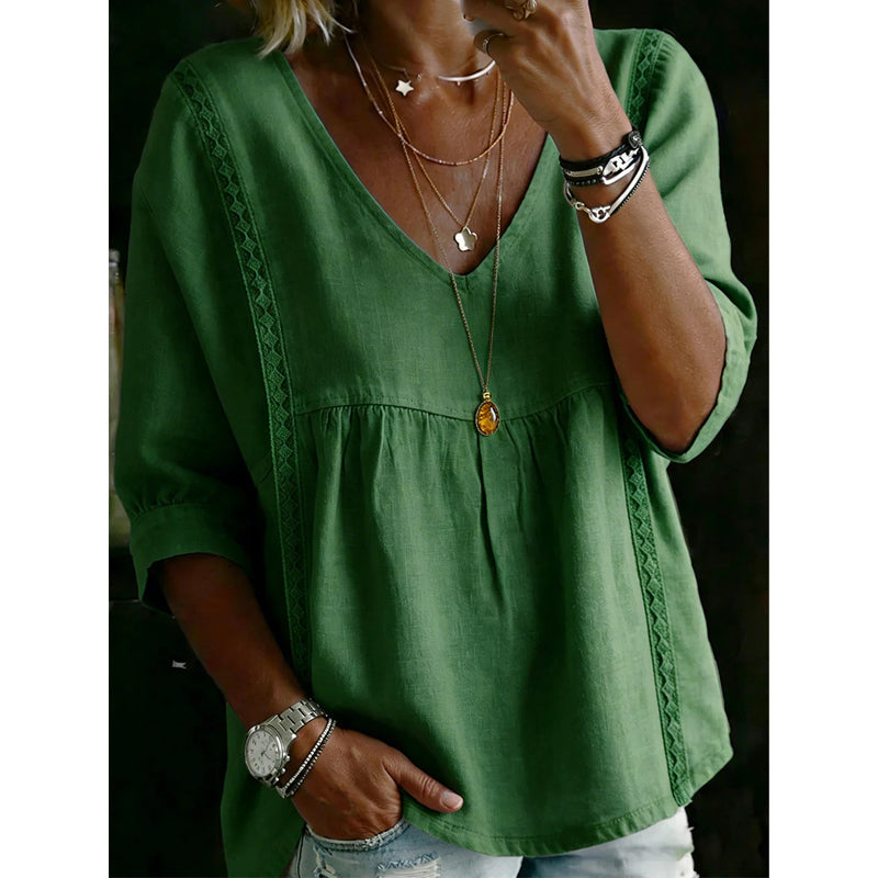 🎁New Arrivals🔥Women's Casual V-Neck Lace Trim Top