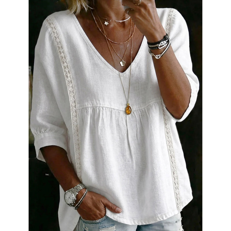 🎁New Arrivals🔥Women's Casual V-Neck Lace Trim Top