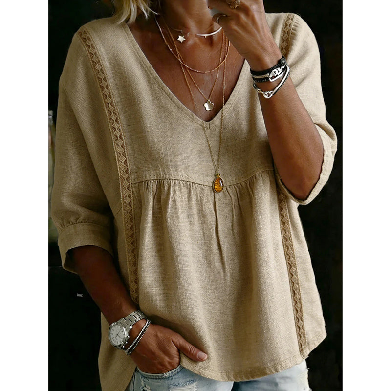 🎁New Arrivals🔥Women's Casual V-Neck Lace Trim Top