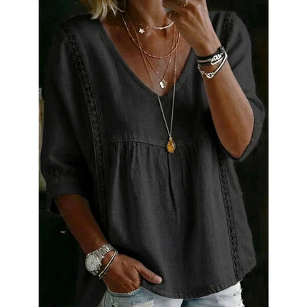 🎁New Arrivals🔥Women's Casual V-Neck Lace Trim Top