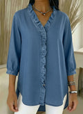 ✨⏰New Arrivals🔥 Women's Casual Denim V-Neck Ruffled Shirt
