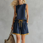 🎁New Arrivals🔥Women' s Casual Color-Block Sleeveless Top & Shorts 2-Piece Set