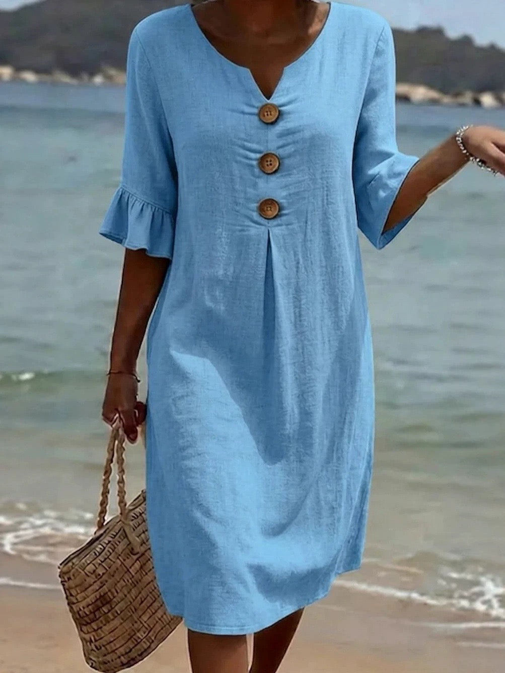🎁New Arrivals🔥Women's Solid-Color V-Neck Loose-Fit Dress