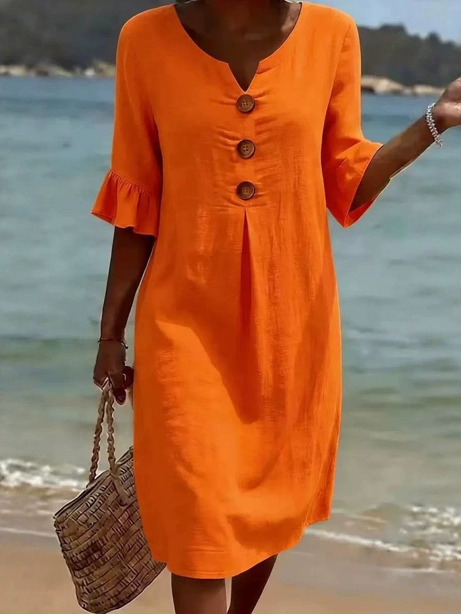 🎁New Arrivals🔥Women's Solid-Color V-Neck Loose-Fit Dress