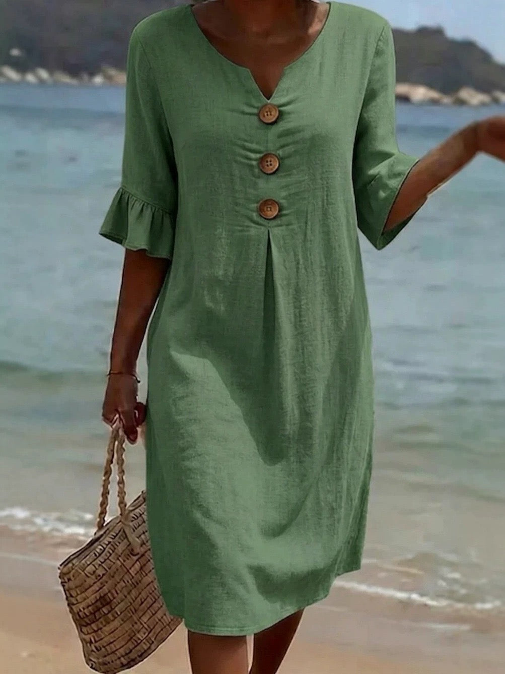 🎁New Arrivals🔥Women's Solid-Color V-Neck Loose-Fit Dress