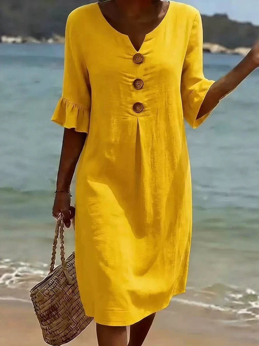 🎁New Arrivals🔥Women's Solid-Color V-Neck Loose-Fit Dress