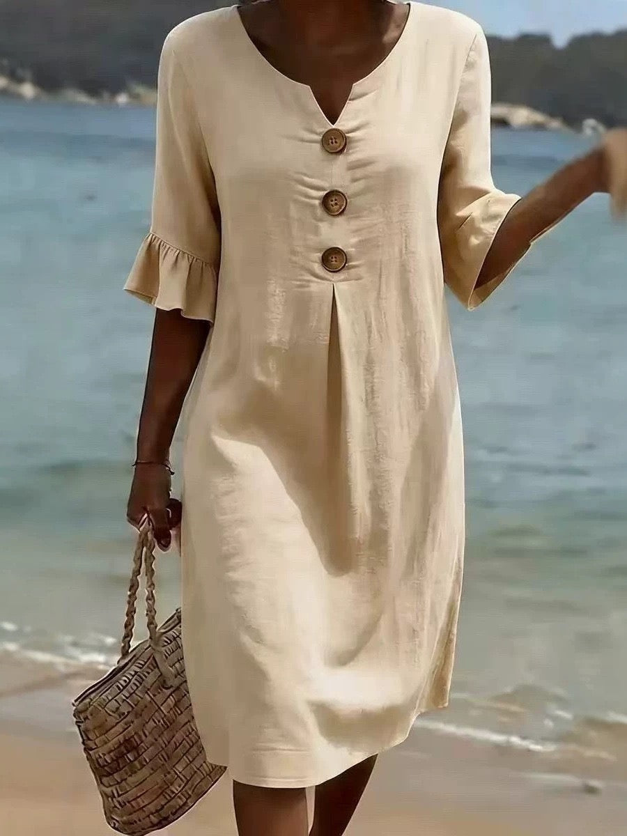 🎁New Arrivals🔥Women's Solid-Color V-Neck Loose-Fit Dress