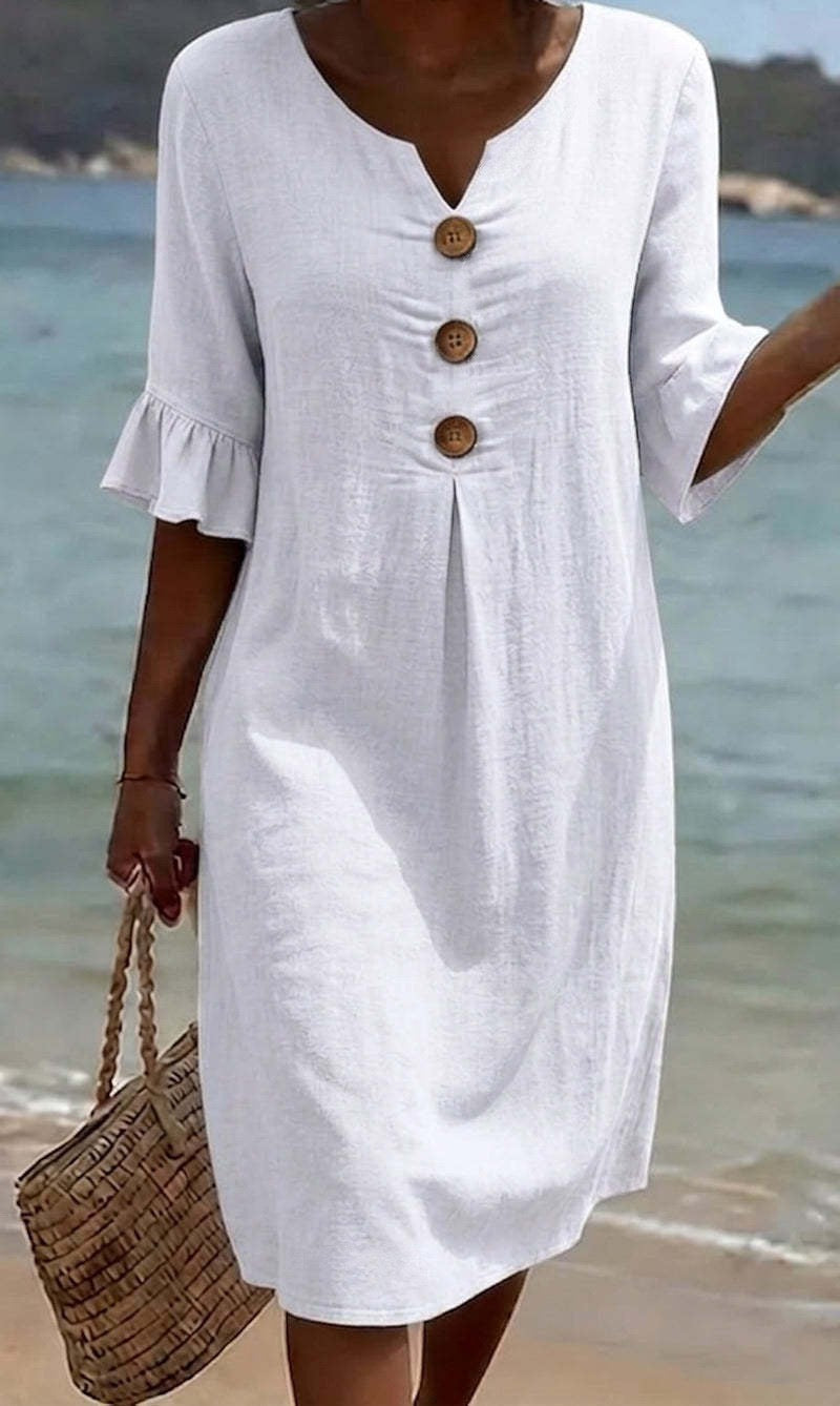🎁New Arrivals🔥Women's Solid-Color V-Neck Loose-Fit Dress