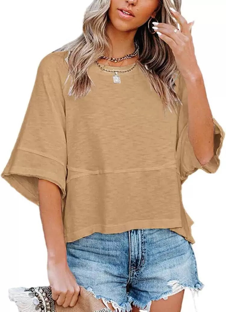 🎁New Arrivals 🔥Women's Solid-Color, Round-Neck, Loose-Fit T-Shirt