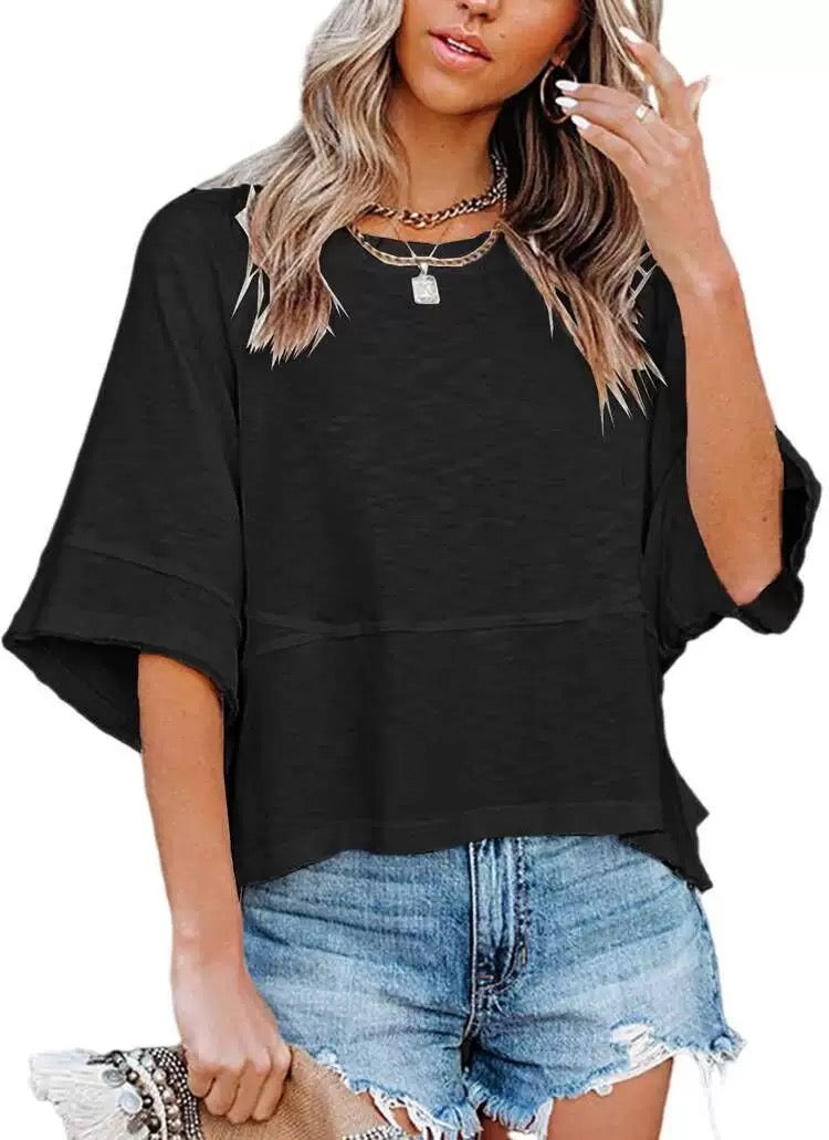 🎁New Arrivals 🔥Women's Solid-Color, Round-Neck, Loose-Fit T-Shirt