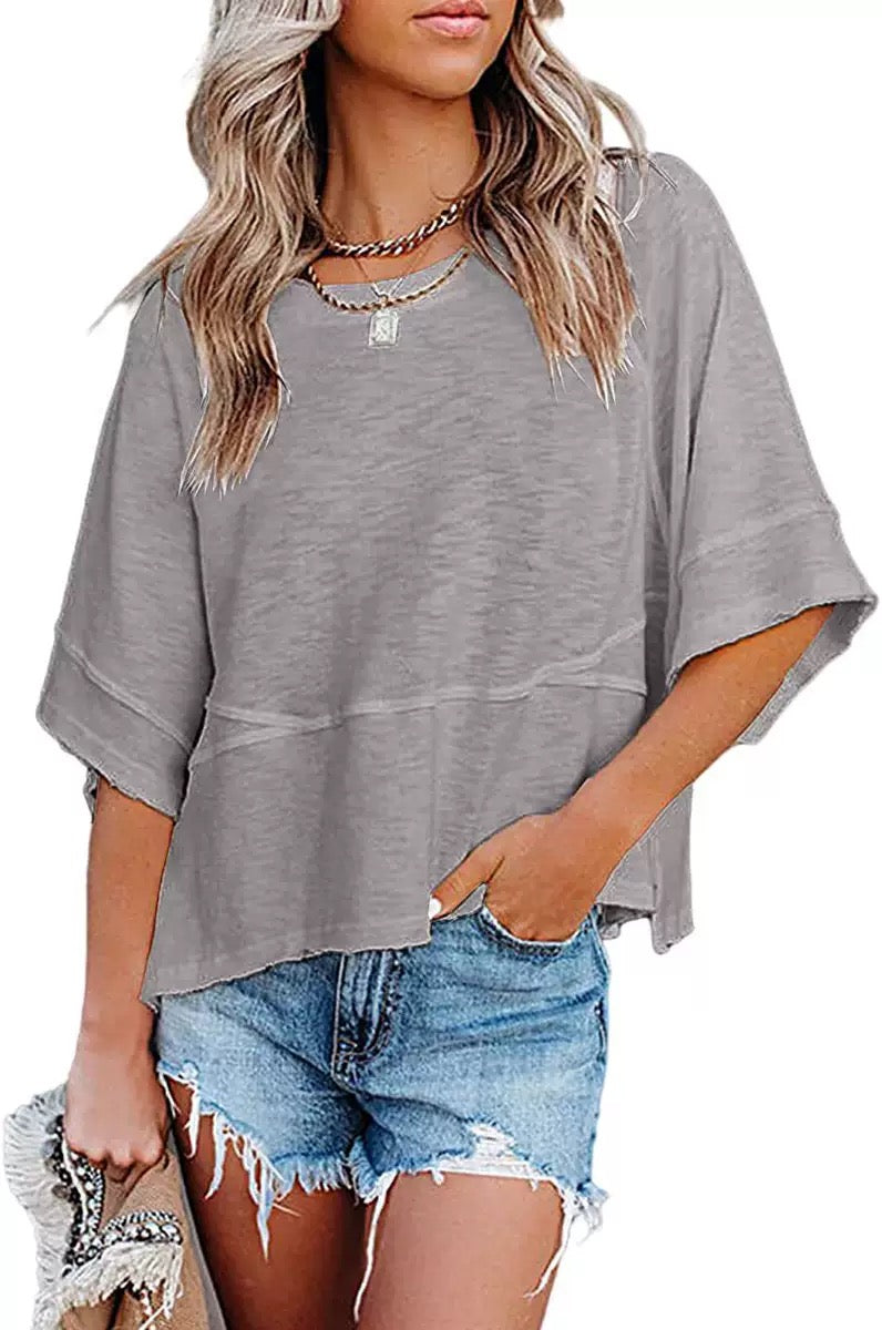 🎁New Arrivals 🔥Women's Solid-Color, Round-Neck, Loose-Fit T-Shirt