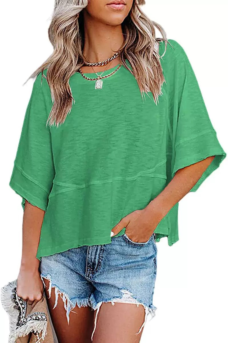 🎁New Arrivals 🔥Women's Solid-Color, Round-Neck, Loose-Fit T-Shirt