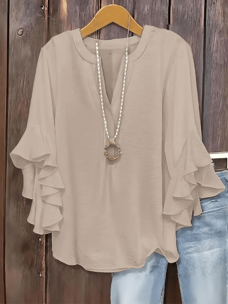 🎁New Arrivals🔥Plus Size Women's Ruffle Sleeve V-Neck Shirt