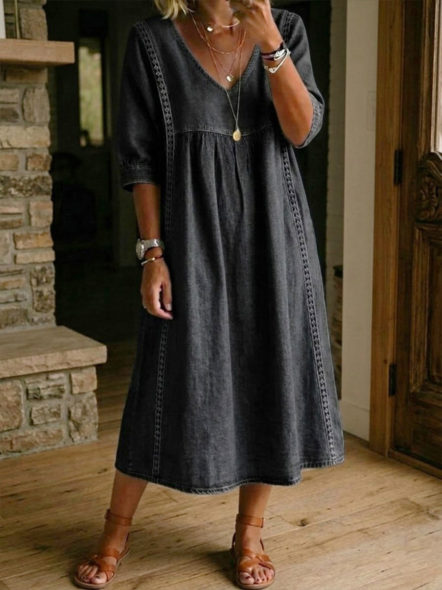 🤲LAST DAY SAVE 49% ⏰Casual Loose-fitting Denim Dress With Lace Trim