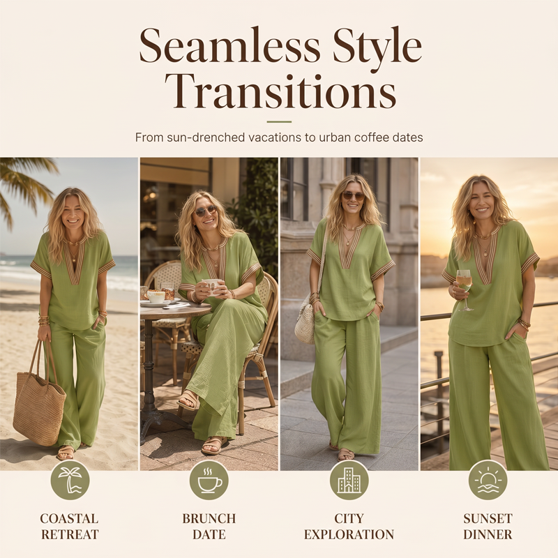 ⏳Limited-time 50% off⏰Women’s V-Neck Top and Wide Leg Pants Set👚👖