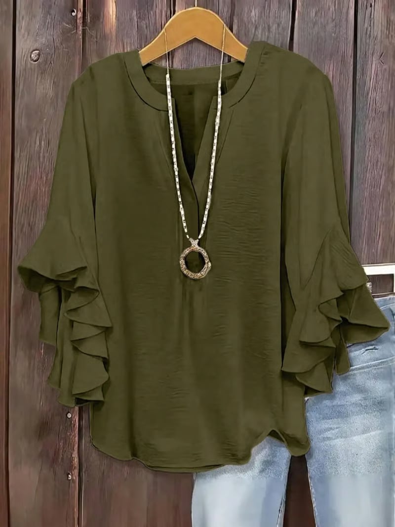 🎁New Arrivals🔥Plus Size Women's Ruffle Sleeve V-Neck Shirt