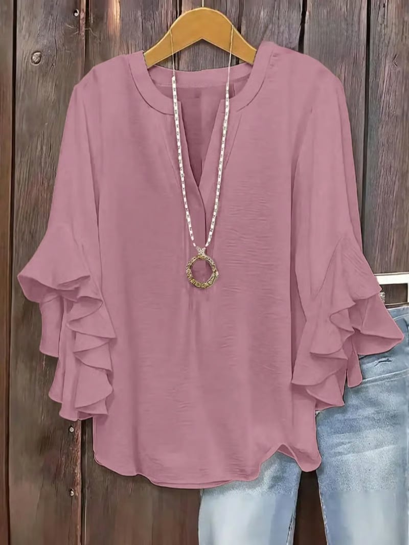 🎁New Arrivals🔥Plus Size Women's Ruffle Sleeve V-Neck Shirt