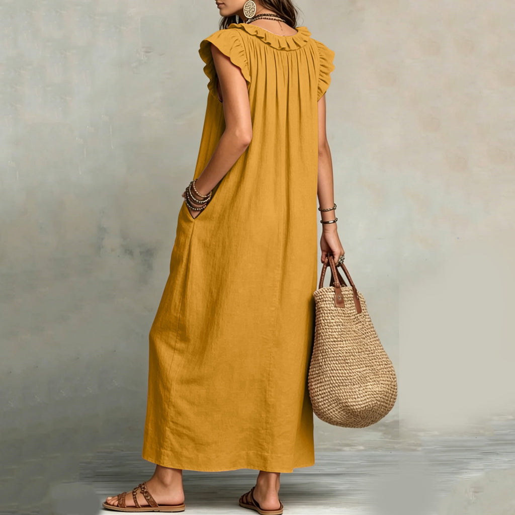 ✨⏰2026 Summer Solid Color Elegant Temperament Flying Sleeve Dress