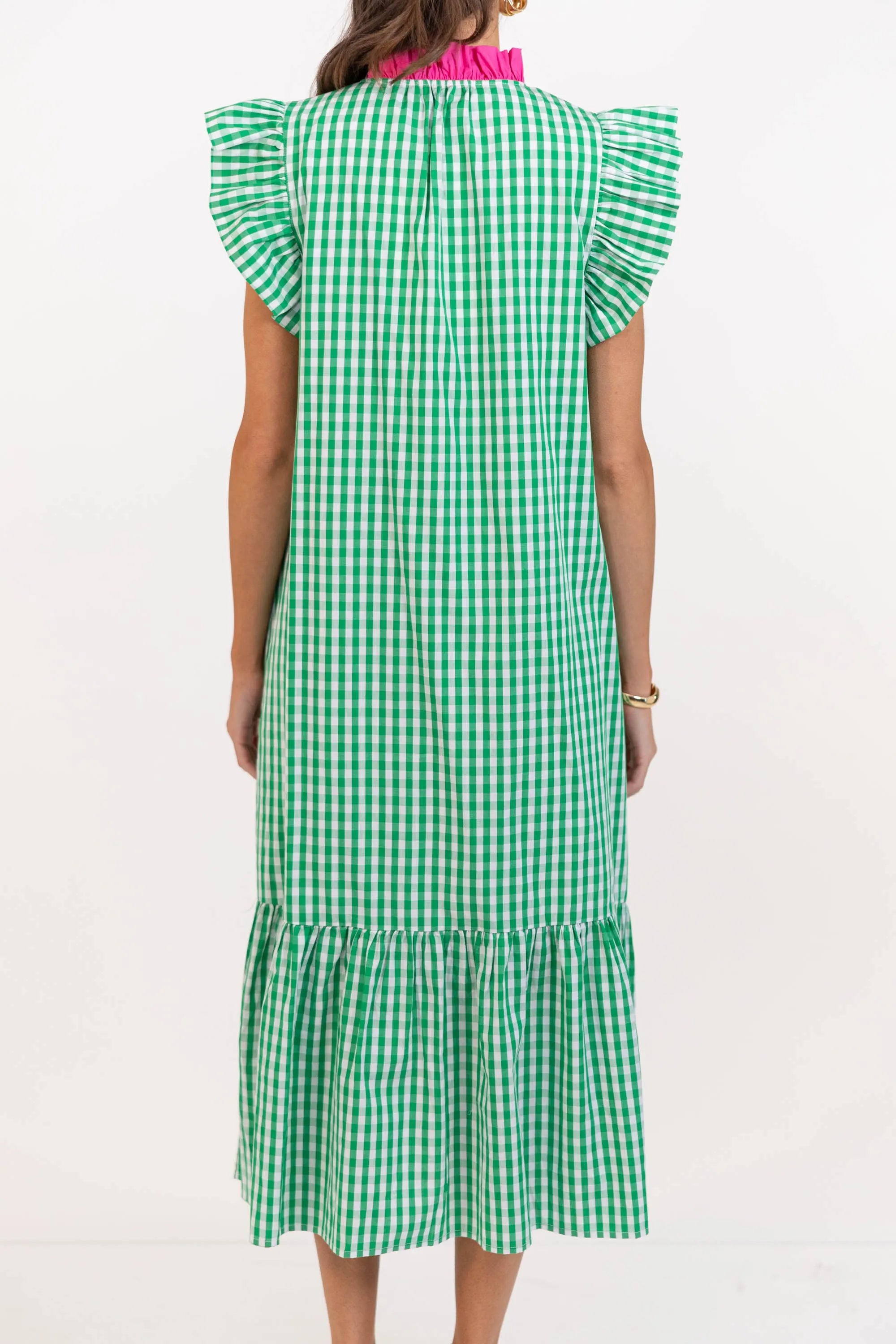 ✨⏰Fresh Chic Gingham Midi Dress with Ruffle Sleeves