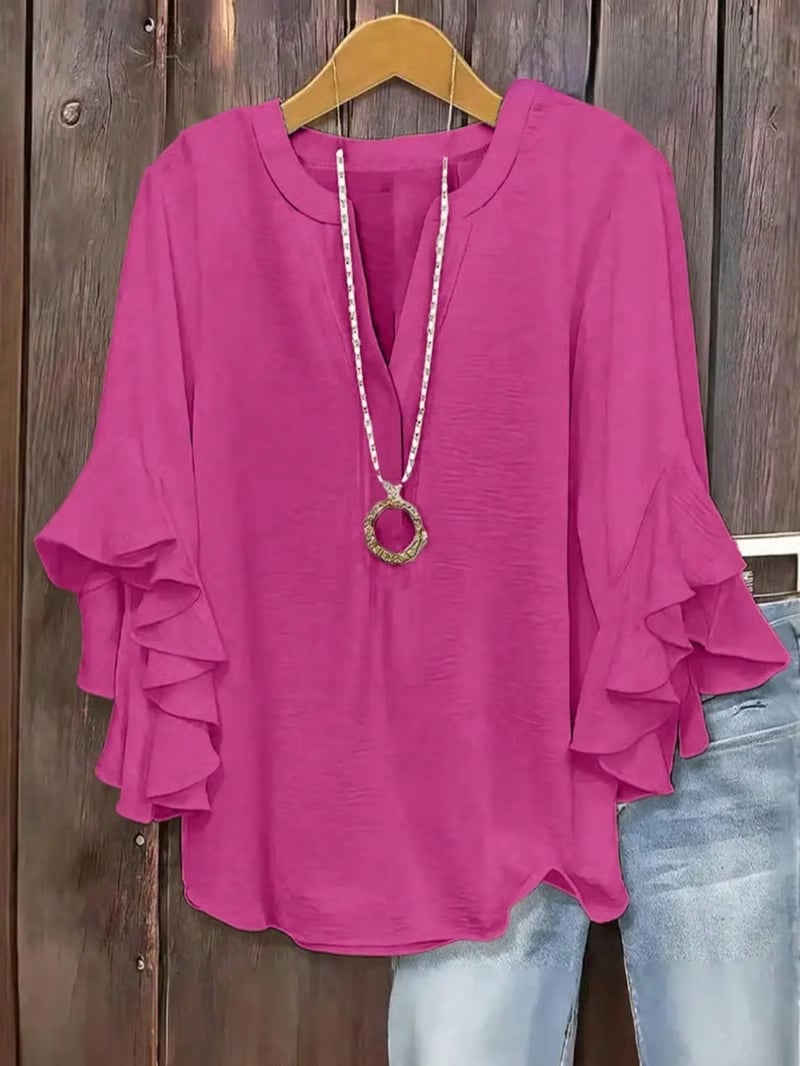 🎁New Arrivals🔥Plus Size Women's Ruffle Sleeve V-Neck Shirt