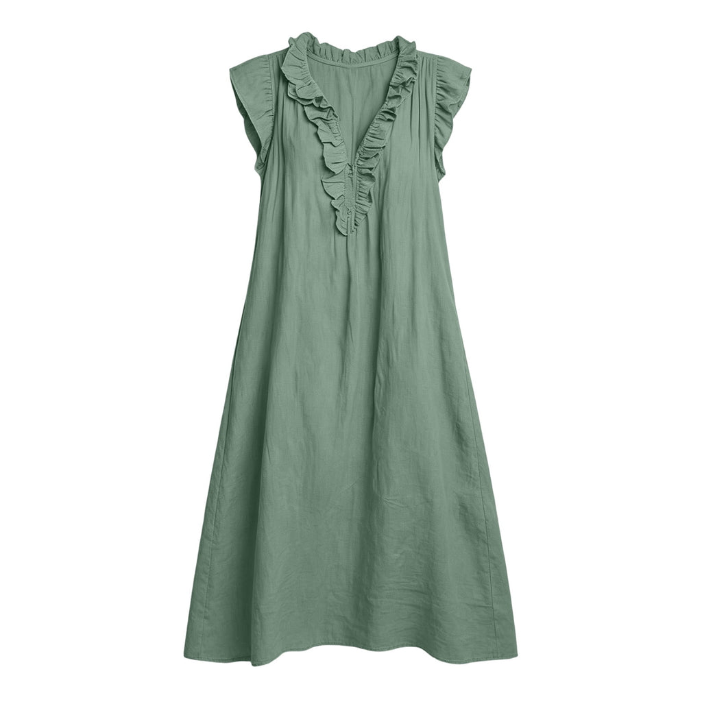 ✨⏰2026 Summer Solid Color Elegant Temperament Flying Sleeve Dress