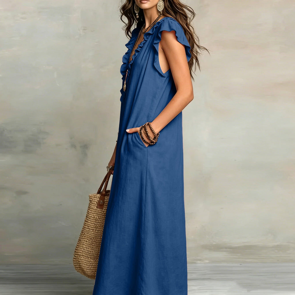 ✨⏰2026 Summer Solid Color Elegant Temperament Flying Sleeve Dress