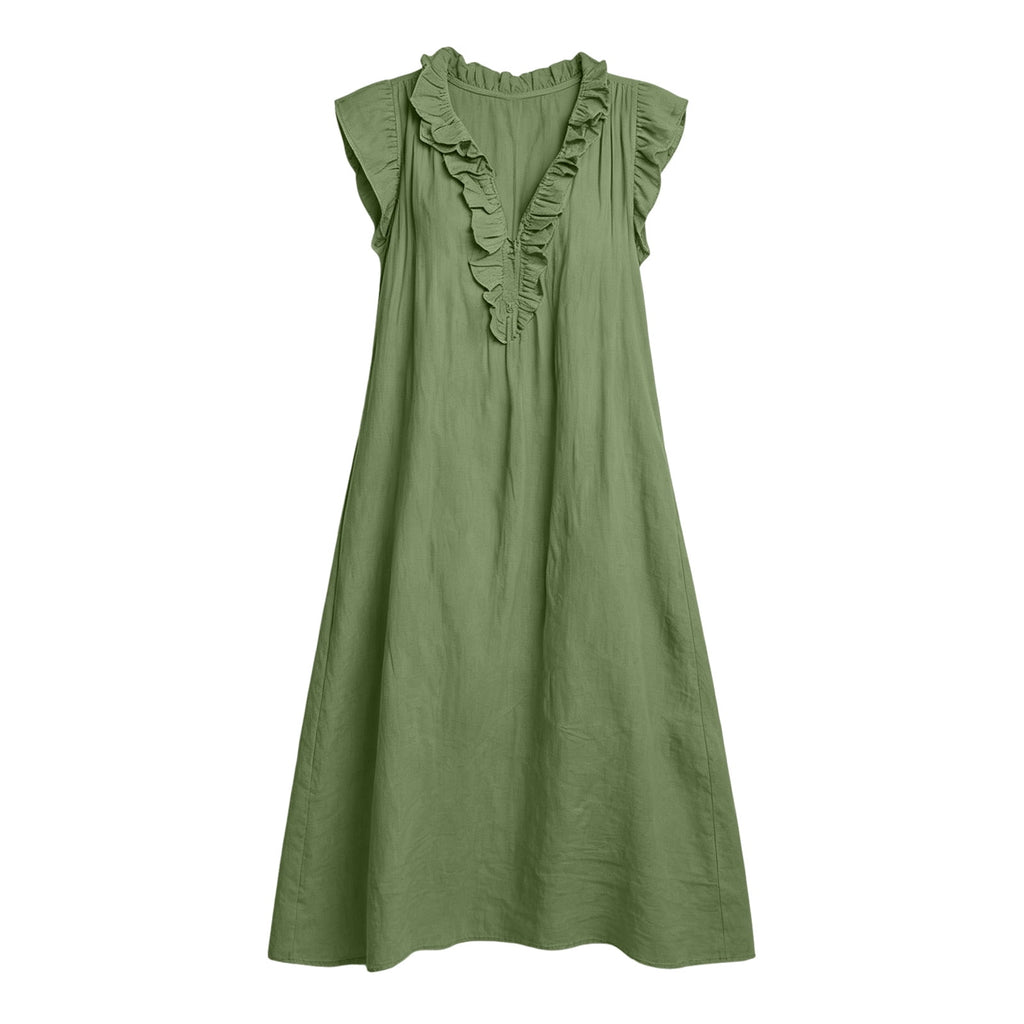 ✨⏰2026 Summer Solid Color Elegant Temperament Flying Sleeve Dress